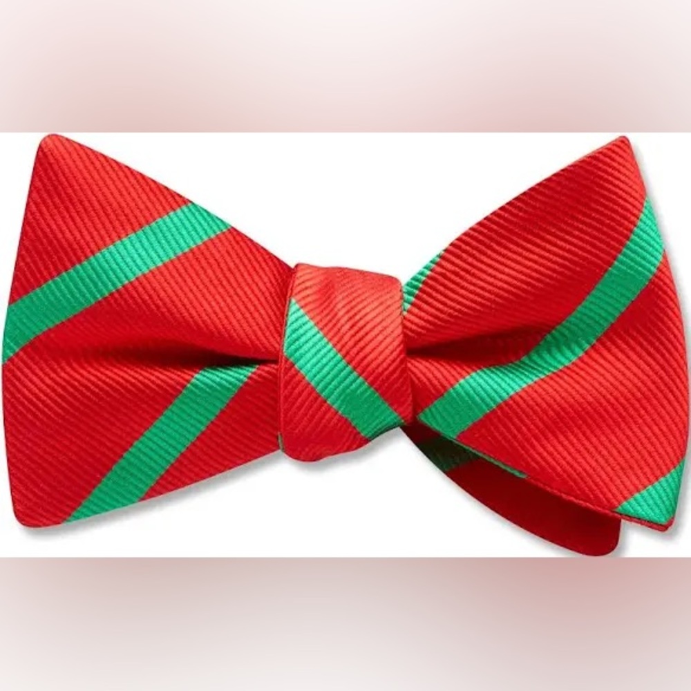 NIP Beau Ties Red and Green Striped ‘Garland Creek’ Silk Bow Tie